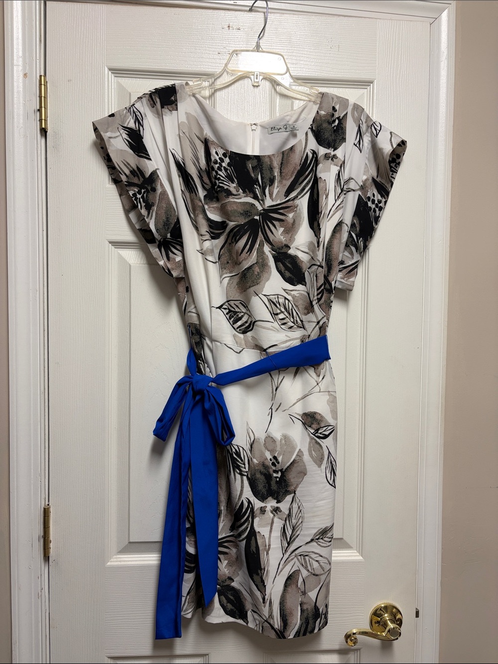 Eliza J Floral Mini Dress with Royal Blue Sash
